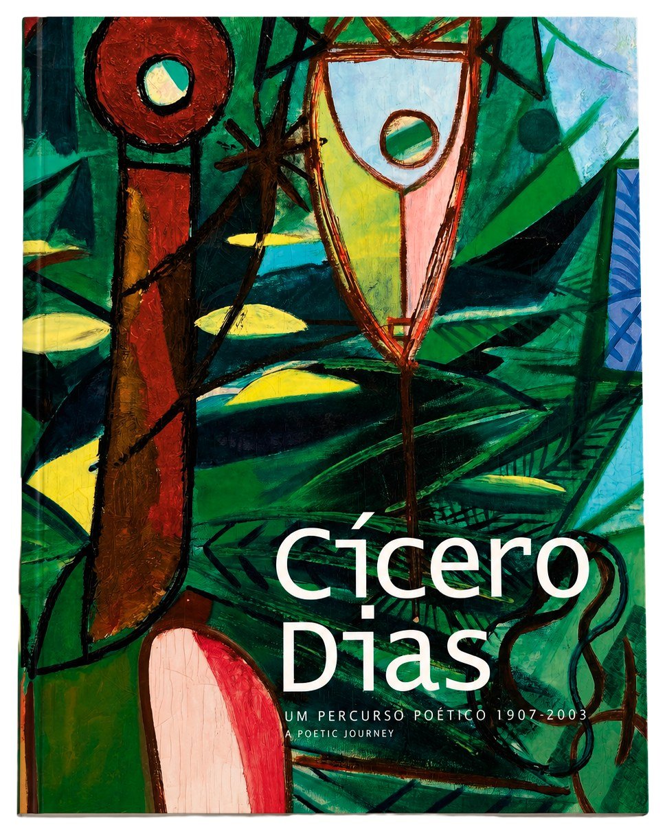Capa do catálogo com pintura verde sangrada e título Cícero Dias em branco