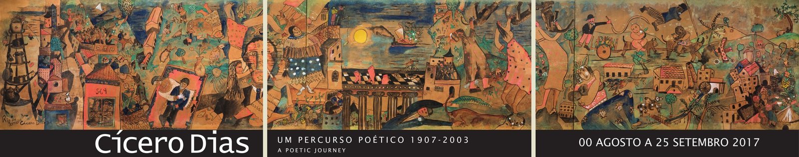 Faixa do banner de empena com pintura e título da exposição
